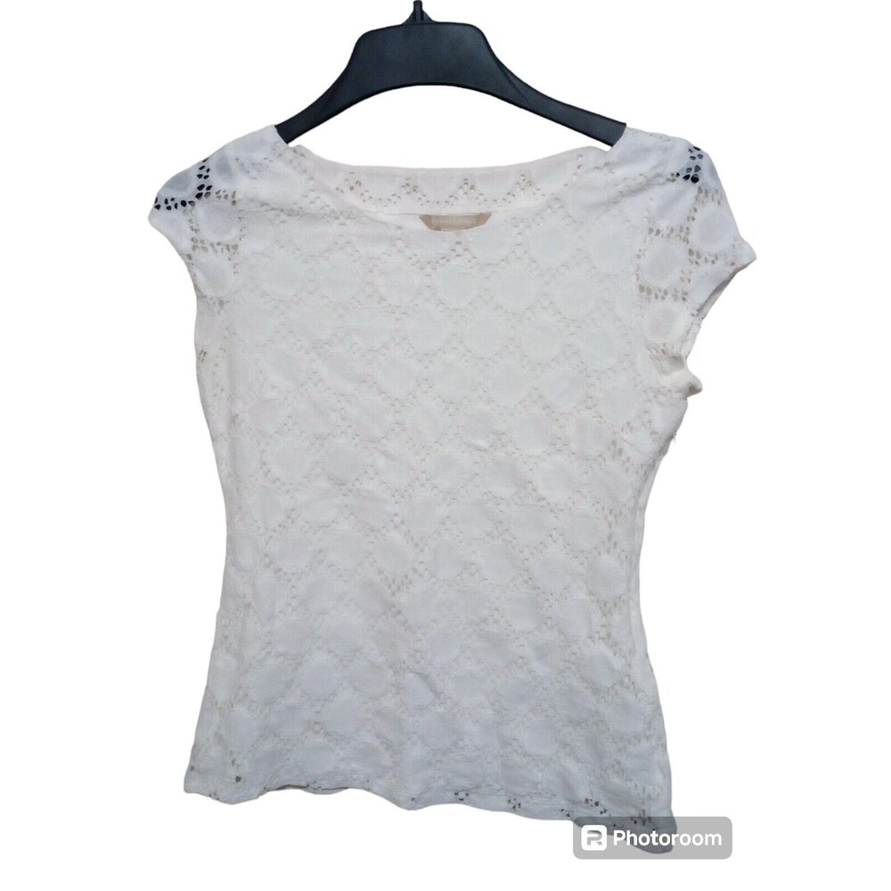 Banana Republic Lace Eyelet Blouse Cap Sleeve Side Zipper White Size 6